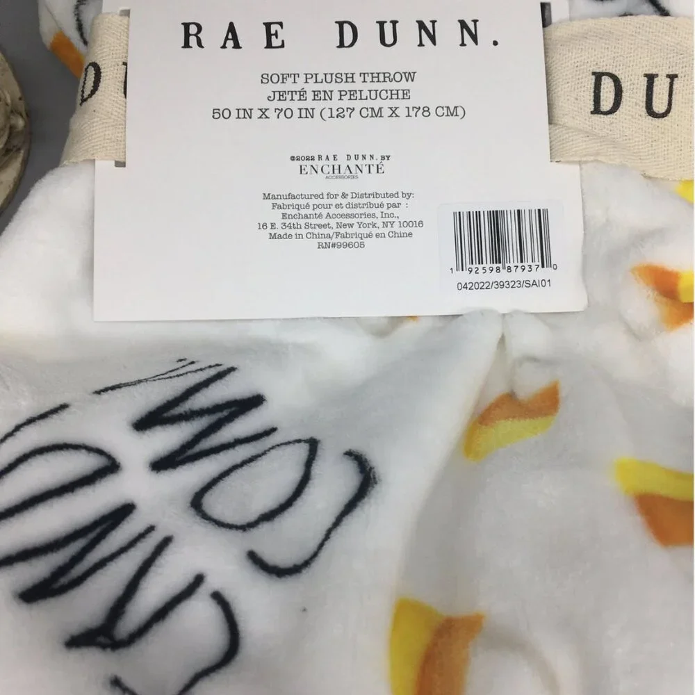 Rae Dunn Halloween CANDY COMA MicroFleece Throw Blanket Orange Yellow Candy Corn